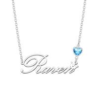 Kraven Personalized Dainty Name Necklaces Blue Birth Stone Custom Engraved Initial Nameplate Pendant Choker Customized Birthday Mother Christmas Gifts for Women Girls Teen Daughter (Raven)