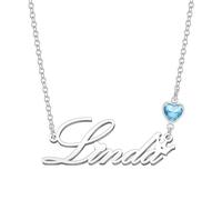 Kraven Personalized Dainty Name Necklaces Blue Birth Stone Custom Engraved Initial Nameplate Pendant Choker Customized Birthday Mother Christmas Gifts for Women Girls Teen Daughter (Linda)