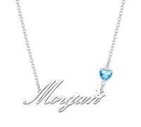 Kraven Personalized Dainty Name Necklaces Blue Birth Stone Custom Engraved Initial Nameplate Pendant Choker Customized Birthday Mother Christmas Gifts for Women Girls Teen Daughter (Morgan)
