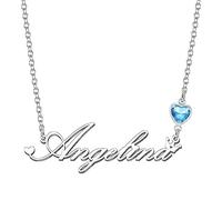 Kraven Personalized Dainty Name Necklaces Blue Birth Stone Custom Engraved Initial Nameplate Pendant Choker Customized Birthday Mother Christmas Gifts for Women Girls Teen Daughter (Angelina)
