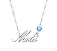 Kraven Personalized Dainty Name Necklaces Blue Birth Stone Custom Engraved Initial Nameplate Pendant Choker Customized Birthday Mother Christmas Gifts for Women Girls Teen Daughter (Mila)