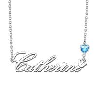 Kraven Personalized Dainty Name Necklaces Blue Birth Stone Custom Engraved Initial Nameplate Pendant Choker Customized Birthday Mother Christmas Gifts for Women Girls Teen Daughter (Catherine)