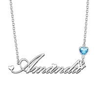 Kraven Personalized Dainty Name Necklaces Blue Birth Stone Custom Engraved Initial Nameplate Pendant Choker Customized Birthday Mother Christmas Gifts for Women Girls Teen Daughter (Amanda)