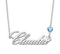 Kraven Personalized Dainty Name Necklaces Blue Birth Stone Custom Engraved Initial Nameplate Pendant Choker Customized Birthday Mother Christmas Gifts for Women Girls Teen Daughter (Claudia)