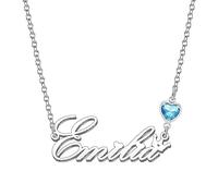 Kraven Personalized Dainty Name Necklaces Blue Birth Stone Custom Engraved Initial Nameplate Pendant Choker Customized Birthday Mother Christmas Gifts for Women Girls Teen Daughter (Emilia)
