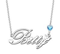 Kraven Personalized Dainty Name Necklaces Blue Birth Stone Custom Engraved Initial Nameplate Pendant Choker Customized Birthday Mother Christmas Gifts for Women Girls Teen Daughter (Betty)