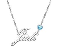 Kraven Personalized Dainty Name Necklaces Blue Birth Stone Custom Engraved Initial Nameplate Pendant Choker Customized Birthday Mother Christmas Gifts for Women Girls Teen Daughter (Jade)