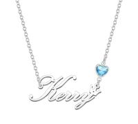 Kraven Personalized Dainty Name Necklaces Blue Birth Stone Custom Engraved Initial Nameplate Pendant Choker Customized Birthday Mother Christmas Gifts for Women Girls Teen Daughter (Kerry)