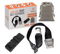 Kravius Airplane Seat Belt Extender 6-32 Inch - Adjustable Aeroplane Seatbelt Extension for Travel, Plus-Size & Pregnant Passengers - E-Mark Certified - Includes Velvet Carry Bag & Luggage Strap