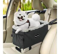 KRAXEN Center Console Dog Car Seat Pet Booster Car Seat Under 25lbs - Portable Pet Seat with Double Protection Seat Belts, Washable Fluffy Cushion Seat and Storage Pocket
