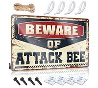 KRAZMURONGD Bro Cave Sign Beware Of Attack Bee Tin Sign Man Cave Signs And Decor Funny Saying Tin Signs