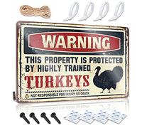 KRAZMURONGD Metal Man Cave Sign Warning This Property Is Protected By A Highly Trained Turkey Sign Bar Funny Signs Man Cave Sign Decor