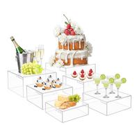 Krbnk 6PCS Large Clear Acrylic Buffet Risers 11" 9.8" 9.1" 8.3" 7.5",6.7" Food Risers for Buffet Table Catering Supplies Stands for Display Nesting Dessert Table Display Set with Hollow Bottom