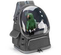 Kreachur Bird Backpack Carrier Travel Cage with Perch, Tray and Breathable Clear Window, Bird Travel Cage for Cockatiel Caique Conure Quaker, for Vetting Camping Hiking (Grey)