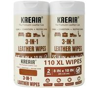 Kreair 3in1 Leather Cleaning Wipes 110 Count, Clean, Condition & Restore Shine, XL 8"x10" Extra-Large Wipes for Car Seats, Shoes, Furniture & Bags, For All Types of Leather, Non-Linting, Easy-Pull Lid