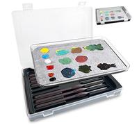 Kreapa Wet Palette - Stay Wet Pallet for Miniatures & Acrylic Painting - Rectangular Plastic Palette with Lid, Brush Holder, Sponges, Replaceable Papers - Black