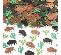 kreat4joy 200pcs Buffalo Bison Party Confetti, Western Theme Decorations for Boy Girl Birthday, Baby Shower, Green, Brown, Black Glitter Paper Confetti