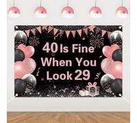 kreat4joy 40 is Fine When You Look 29 Backdrop 5 * 3ft Rose Gold - 40th Birthday Decorations for Her Women Photo Booth Background Banner for Glam Party Decor and Unforgettable Celebration Moments