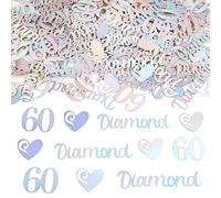 kreat4joy 60th Wedding Anniversary Table Confetti, 60 Wedding Anniversary Diamond Decorations, 200pcs Mirror Paper Confetti Include Love Heart Confetti, 60 Diamond Confetti for Table Decor