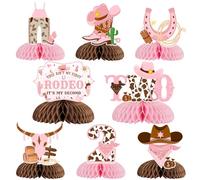 kreat4joy 8pcs Cowgirl 2nd birthday Decorations, 2nd Birthday Decorations for Girl Honeycomb Centerpieces, This Ain't My First Rodeo It's My 2nd Birthday Decorations Honeycomb Centerpieces