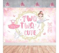 kreat4joy Ballerina Backdrop, Two Two Cute 2nd Birthday Decorations Backdrop Banner for Pink Ballet Dancing Girl Tutu Cute 2nd Birthday Photography Background