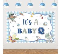 kreat4joy BBQ Baby Shower Decoration Boy, It’s A Baby Q Backdrop Banner 5 * 3ft Blue Vinyl Fabric Cloth Background Props for Barbecue Picnic Gender Reveal Decoration