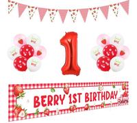 kreat4joy Berry First Birthday Decorations, Strawberry Berry 1st Birthday Backdrop Large Strawberry Balloons Number 1 Foil Balloon for Girls Sweet One Fruit Strawberry 1st Birthday Party