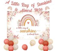 kreat4joy Boho Rainbow Baby Shower Decorations, A little Ray of Sunshine is Almost Here Backdrop Banner Garland Bohemian Rainbow Balloons for Girls Baby Shower Gender Reveal Pregnancy Announce Party