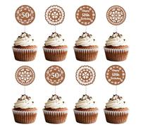 kreat4joy Cielito Lindo 50th Birthday Decoration Men, 24pcs Mexican Theme Cupcake Topper Brown Talavera Papel Picado Double-Sided Printing 4 Types for Him 50th Birthday Decoration
