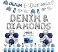 kreat4joy Denim and Diamonds Party Decoration, Denim and Diamonds Banner Garland Cake Cupcake Topper Foil Balloon for Girl Woman Birthday Bridal Shower Wedding Engagement Party Decoration