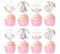 kreat4joy Elephant Baby Shower Decorations, 36pcs Pink Double-Sided Cupcake Toppers, A Little Peanut is On the Way Theme for Girl Welcome Baby Shower