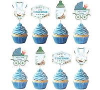 kreat4joy Fishing Baby Shower Decoration Boy, 36pcs A Little Fisherman is on The Way Decoration Cupcake Topper Double-Sided Printing Cake Decor for Gone Fishing Baby Shower Gender Reveal Supplies