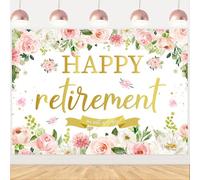 kreat4joy Floral Retirement Party Decorations, 5x3ft Pink Flower Happy Retirement We Will Miss You Backdrop Banner for Women Retirement Congrats Retire Farewell Party Photography Photo Booth Props