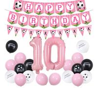 kreat4joy Football 10th Birthday Decorations Girl, Pink Football Happy Birthday Banner Bunting, Black White Go Team Balloons Pink Number 10 Foil Balloon for 10 Years Old Girl Sports Theme Birthday