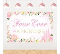 kreat4joy Four Ever a Princess Birthday Decorations Backdrop, Princess 4th Birthday Party Decorations Backdrop Banner for 4 Year Old Girl Party