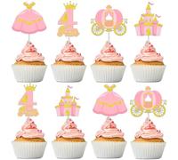 kreat4joy Four Ever a Princess Birthday Decorations Cupcake Toppers, 24pcs Princess 4th Birthday Party Decorations Cupcake Toppers for 4 Year Old Girl Birthday