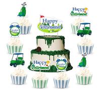 kreat4joy Golf Retirement Decoration for Men Happy Retirement Cake Topper Golf Theme Cupcake Topper Double-Sided Printing Pre-Assembled for Sport Let’s Partee Goodbye 9 to 5 Party Supplies