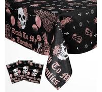 kreat4joy Gothic 30th Birthday Decoration for Her, 3pcs Death to My 20s Birthday Decoration Table Cloth Cover 108 * 51inches Plastic Black Gold Rose for Rip to My 20s Twenties 30 Year Old Party Decor