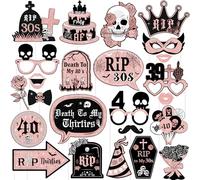 kreat4joy Gothic 40th Birthday Decorations, 24pcs RIP to My 30s Birthday Photo Booth Props Rose Gold Death to My 30s Thirties Decorations for Women Her Rip Thirties Funny Birthday Party Supplies