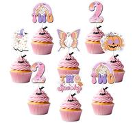 kreat4joy Halloween 2nd Birthday Party Decoration Girl, 24pcs Two Spooky Cupcake Topper Groovy Theme Double-Sided Printing Cake Decoration for Halloween Ghost 2 Year Old Birthday Party Supplies