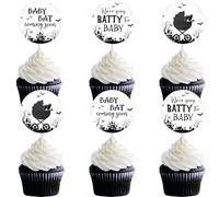 kreat4joy Halloween Baby Shower Decoration, 36pcs We are Going Batty for Baby Cupcake Topper Double-Sided Printing Cake Decoration for Halloween Bat A Little Boo is Almost Due Gender Reveal Supplies