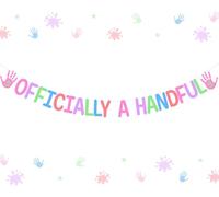 kreat4joy Hi Five Birthday Party Decoration Banner, Officially a Handful 5th Birthday Decoration, Pastel, Cardstock, Rectangular