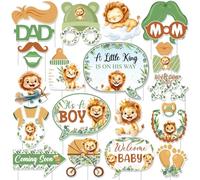 kreat4joy Lion Baby Shower Decoration, 24pcs A Little King is on The Way Decoration Photo Booth Props It’s A Boy Welcome Baby Picture Background for Lion Wild Jungle Animal Baby Shower Supplies