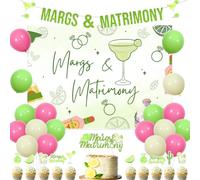 kreat4joy Margs and Matrimony Bridal Shower Decorations, Margs and Matrimony Backdrop Banner Cake Cupcake Toppers for Lemon Wedding Bachelorette Engagement Party