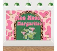 kreat4joy Moo Moos and Margarita Party Decoration Backdrop Banner 5 * 3ft Cocktail Theme Background Prop Vinyl Pink Green for Woman Girl Margarita Birthday Bachelorette Brunch Party Decoration