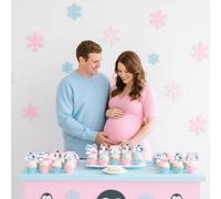 kreat4joy Penguin Gender Reveal Decoration, 24pcs He or She Waddle It Be Penguin Theme Cupcake Topper Double-Sided Printing Pink Blue for Winter Onederland Snowflake Gender Reveal Baby Shower