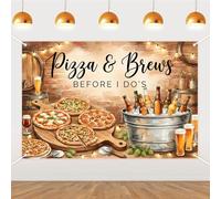 kreat4joy Pizza and Brews Before I Do’s Party Decoration Backdrop 5 * 3ft for Bachelor Vinyl Banner with Grommets and Ribbon Rustic Beer and Pizza Photo Background for Bridal Shower Celebration Setup