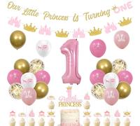 kreat4joy Princess 1st Birthday Decorations for Girls, Our Little Princess Is Turning One Decorations Banner, Balloons Princess Crown Castle Banner Garland Cake Cupcake Toppers Number 1 Foil Balloon