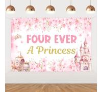 kreat4joy Princess 4th Birthday Party Decorations Girls, Four Ever A Princess Birthday Backdrop Pink Gold 5x3ft Photography Background for 4 Year Old Girl Party Decor Supplies