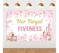 kreat4joy Princess 5th Birthday Party Decorations Girls, Her Royal Fiveness Backdrop Pink Gold 5x3ft Photography Background for 5 Year Old Girl Birthday Decor Supplies